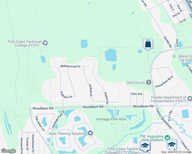 map of restaurants, bars, coffee shops, grocery stores, and more near 342 Palace Drive in St. Augustine