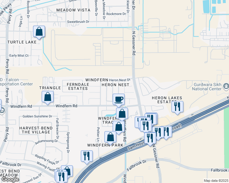 map of restaurants, bars, coffee shops, grocery stores, and more near 11103 Blue Feather Drive in Houston
