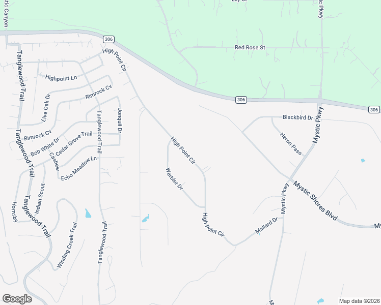 map of restaurants, bars, coffee shops, grocery stores, and more near 217 High Point Circle in Spring Branch