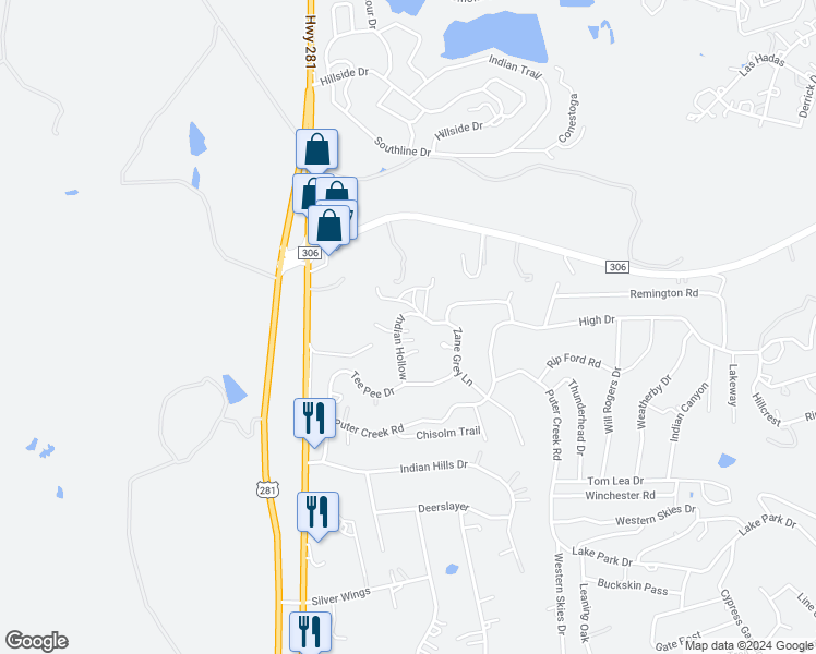map of restaurants, bars, coffee shops, grocery stores, and more near 1140 Indian Hollow in Spring Branch