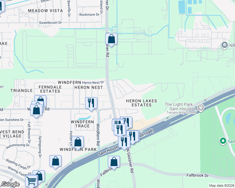 map of restaurants, bars, coffee shops, grocery stores, and more near 11114 Fairway Drive in Houston