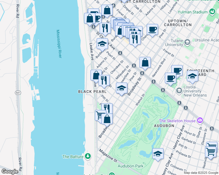 map of restaurants, bars, coffee shops, grocery stores, and more near 244 Millaudon Street in New Orleans