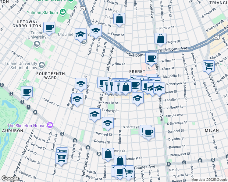 map of restaurants, bars, coffee shops, grocery stores, and more near 2318 Soniat Street in New Orleans