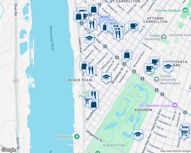 map of restaurants, bars, coffee shops, grocery stores, and more near 244 Millaudon Street in New Orleans