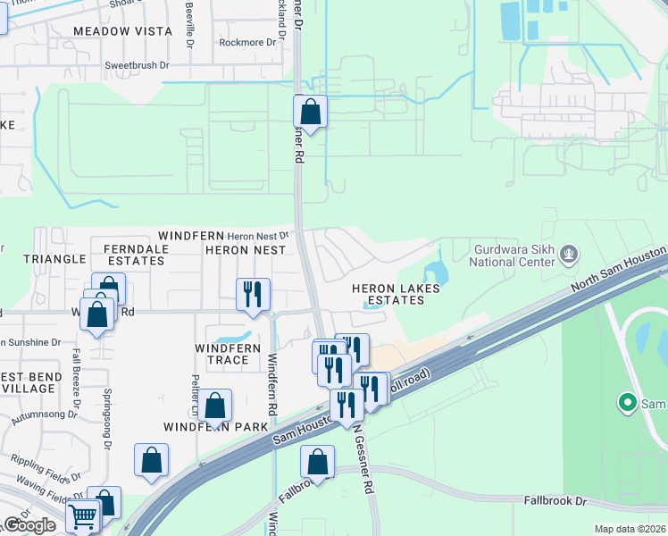 map of restaurants, bars, coffee shops, grocery stores, and more near 11114 Fairway Drive in Houston