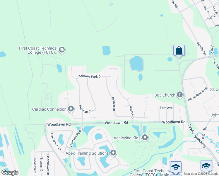 map of restaurants, bars, coffee shops, grocery stores, and more near 262 Pickett Drive in St. Augustine