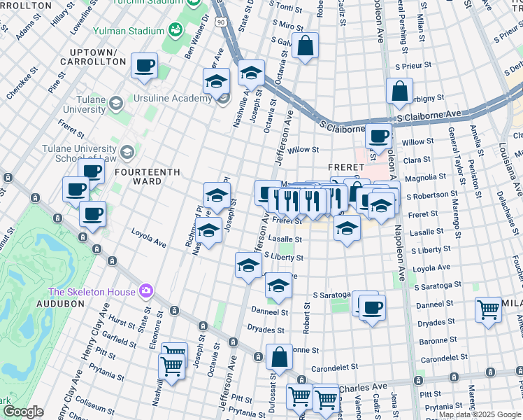 map of restaurants, bars, coffee shops, grocery stores, and more near in New Orleans