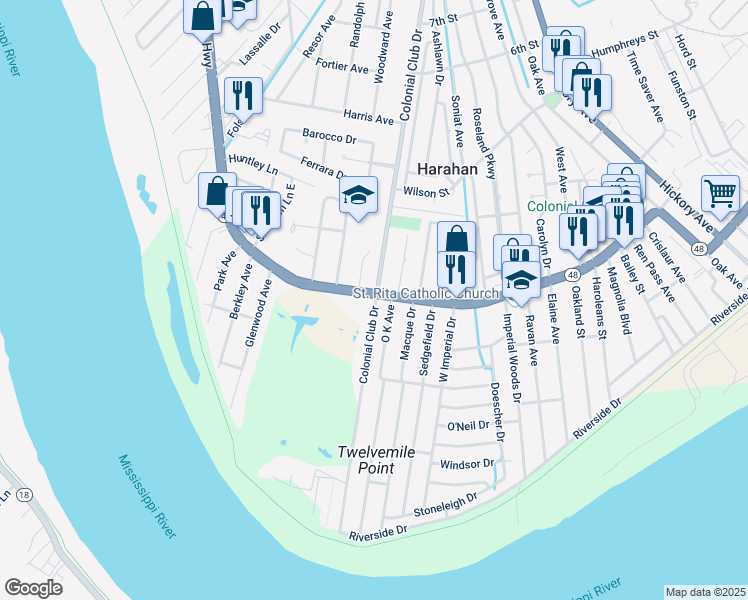 map of restaurants, bars, coffee shops, grocery stores, and more near 1 Erin Court in Harahan