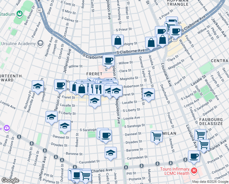 map of restaurants, bars, coffee shops, grocery stores, and more near in New Orleans
