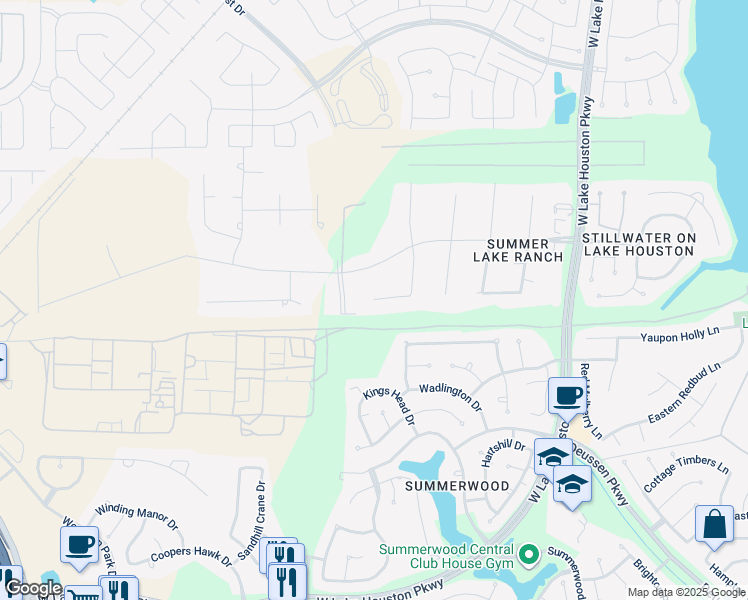 map of restaurants, bars, coffee shops, grocery stores, and more near 11939 Thoroughbred Trails Lane in Houston