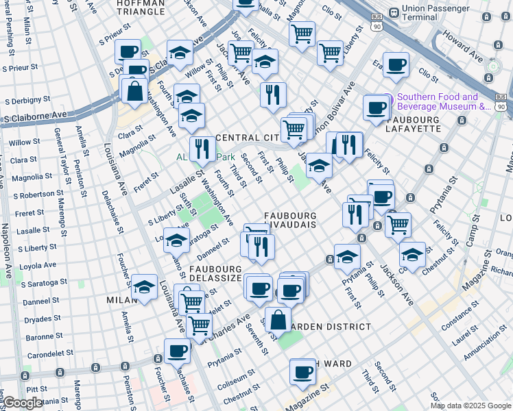 map of restaurants, bars, coffee shops, grocery stores, and more near 2014 Third Street in New Orleans