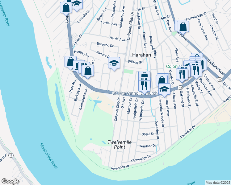 map of restaurants, bars, coffee shops, grocery stores, and more near 1 Erin Court in Harahan