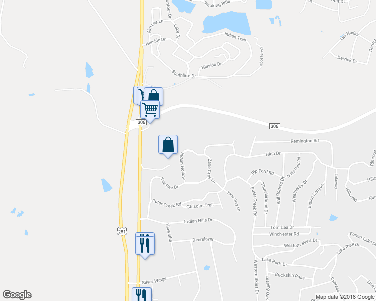 map of restaurants, bars, coffee shops, grocery stores, and more near 1138 Indian Hollow in Spring Branch
