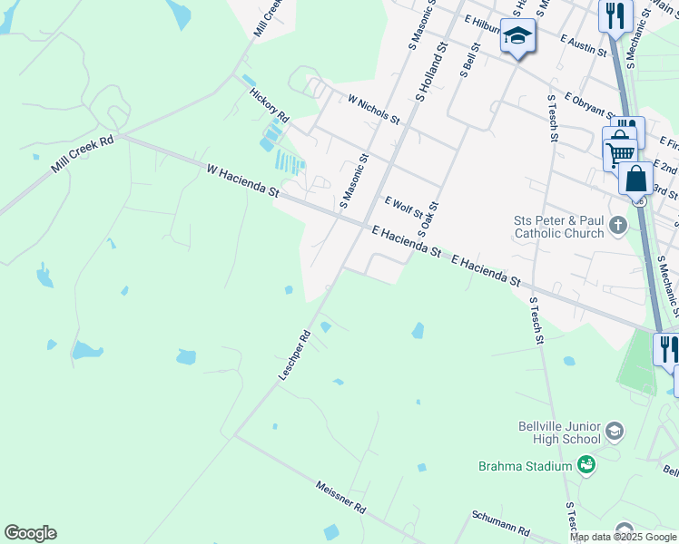 map of restaurants, bars, coffee shops, grocery stores, and more near 1190 South Holland Street in Bellville