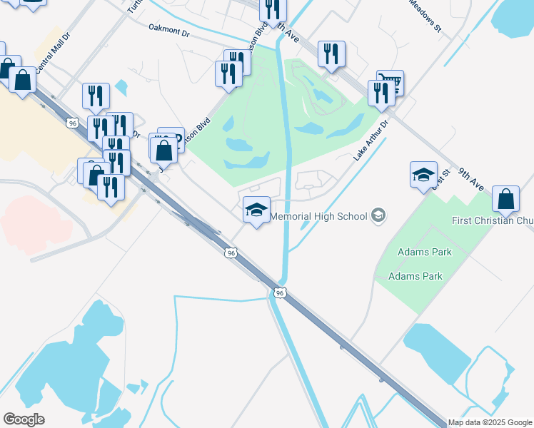 map of restaurants, bars, coffee shops, grocery stores, and more near 2920 Lake Arthur Drive in Port Arthur