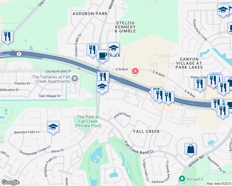 map of restaurants, bars, coffee shops, grocery stores, and more near 8330 North Sam Houston Parkway East in Humble