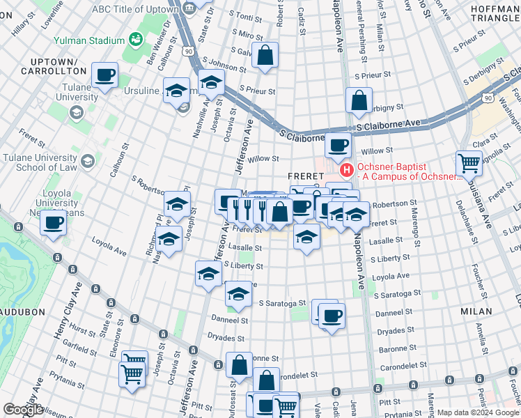 map of restaurants, bars, coffee shops, grocery stores, and more near 2318 Soniat Street in New Orleans