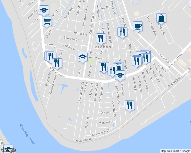 map of restaurants, bars, coffee shops, grocery stores, and more near 237 Anthony Avenue in Harahan