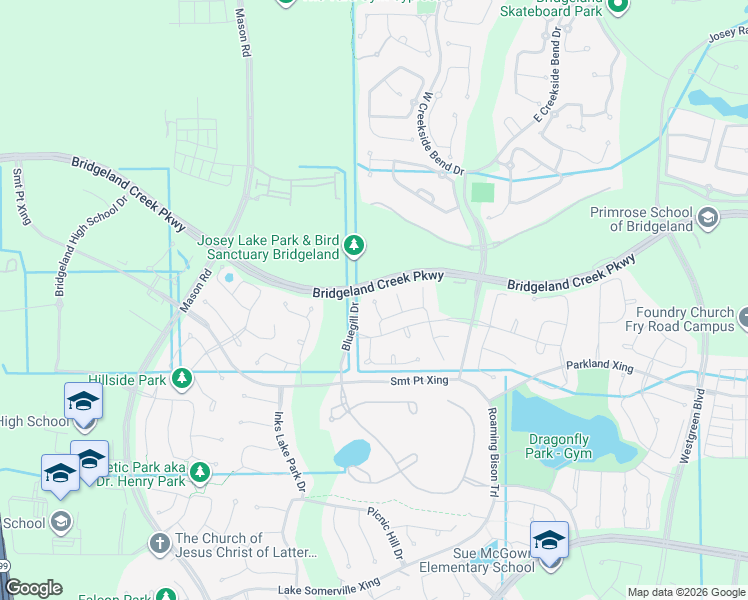 map of restaurants, bars, coffee shops, grocery stores, and more near 1200 Bridgeland Creek Parkway in Cypress