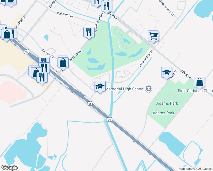 map of restaurants, bars, coffee shops, grocery stores, and more near 3130 Lake Arthur Drive in Port Arthur