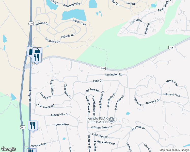 map of restaurants, bars, coffee shops, grocery stores, and more near 31051 Farm to Market Road 306 in Spring Branch