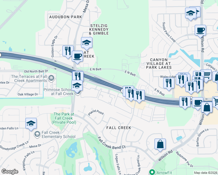 map of restaurants, bars, coffee shops, grocery stores, and more near 8336 North Sam Houston Parkway East in Humble