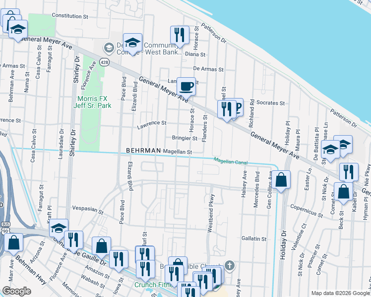 map of restaurants, bars, coffee shops, grocery stores, and more near 1716 Odeon Avenue in New Orleans