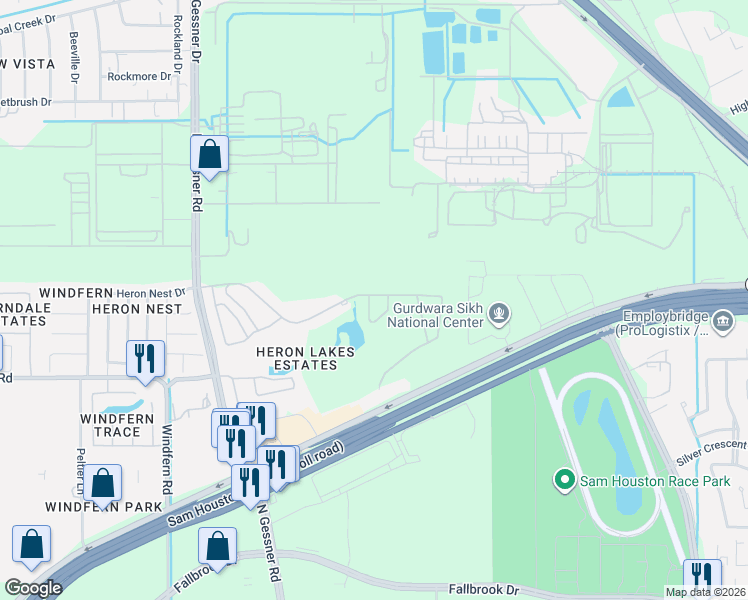 map of restaurants, bars, coffee shops, grocery stores, and more near 7626 Heron Lakes Drive in Houston