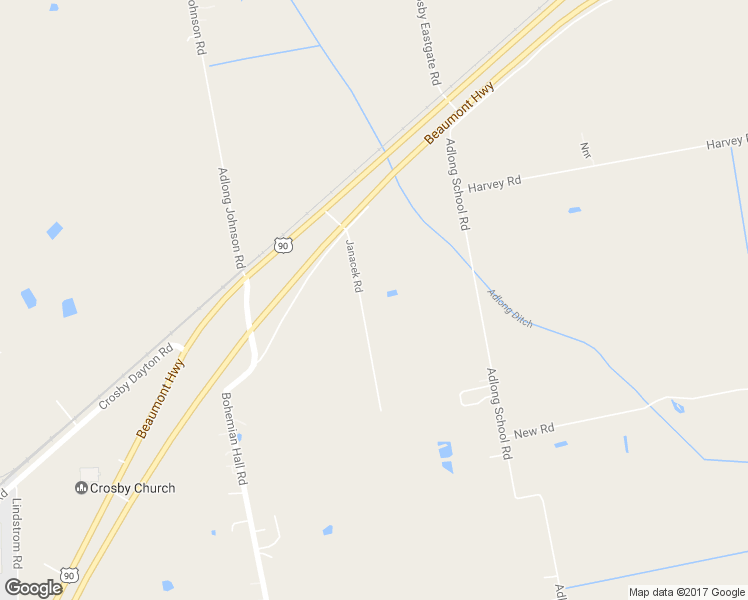 map of restaurants, bars, coffee shops, grocery stores, and more near 17408 Janacek Road in Crosby