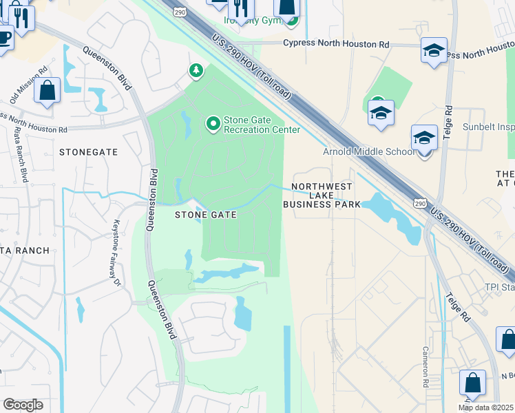 map of restaurants, bars, coffee shops, grocery stores, and more near 16226 S Southern Stone Dr in Houston