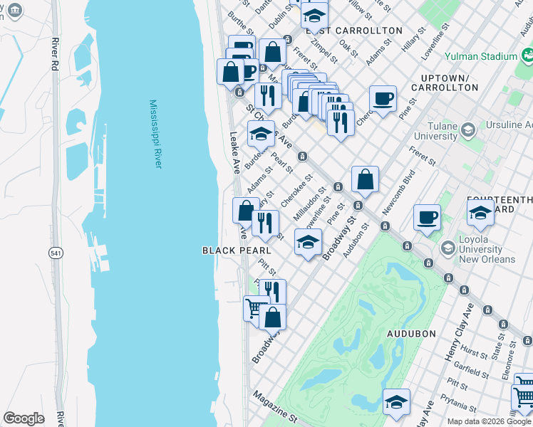 map of restaurants, bars, coffee shops, grocery stores, and more near 274 Cherokee Street in New Orleans
