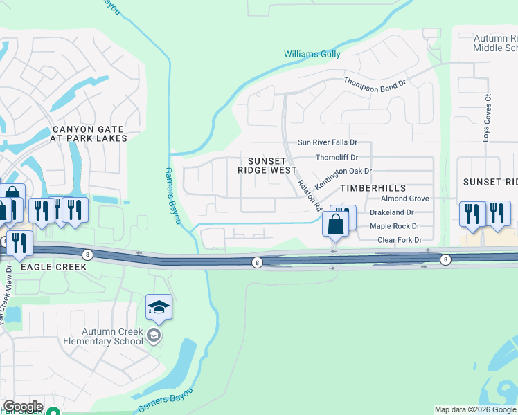 map of restaurants, bars, coffee shops, grocery stores, and more near 10439 Harbor Canyon Drive in Humble