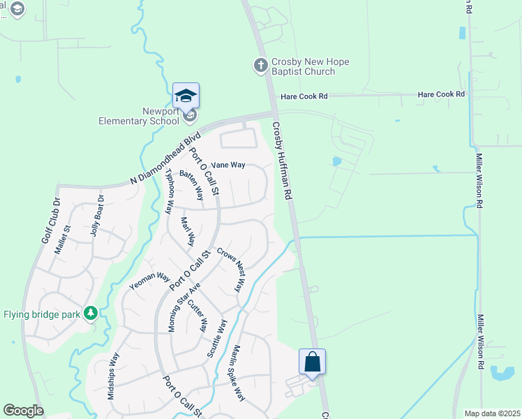 map of restaurants, bars, coffee shops, grocery stores, and more near 407 Topsail Way in Crosby