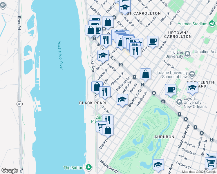 map of restaurants, bars, coffee shops, grocery stores, and more near 274 Cherokee Street in New Orleans