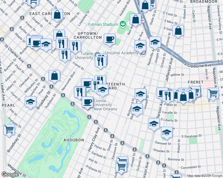 map of restaurants, bars, coffee shops, grocery stores, and more near in New Orleans