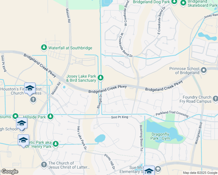 map of restaurants, bars, coffee shops, grocery stores, and more near 1200 Bridgeland Creek Parkway in Cypress