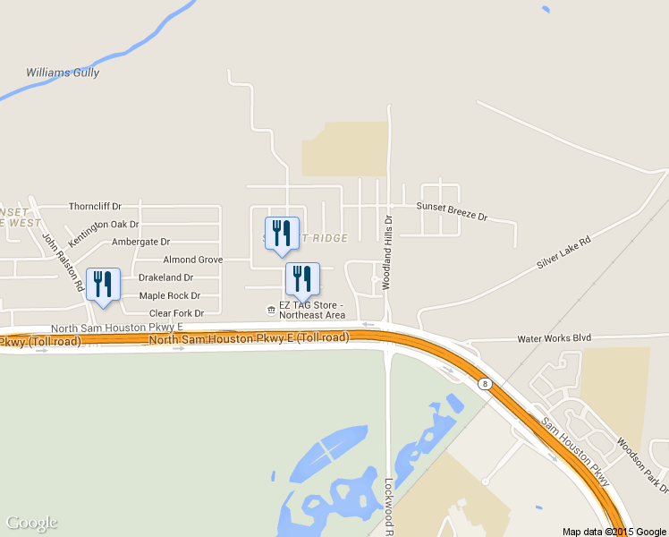 map of restaurants, bars, coffee shops, grocery stores, and more near 11526 Moonlight Ridge Dr in Humble