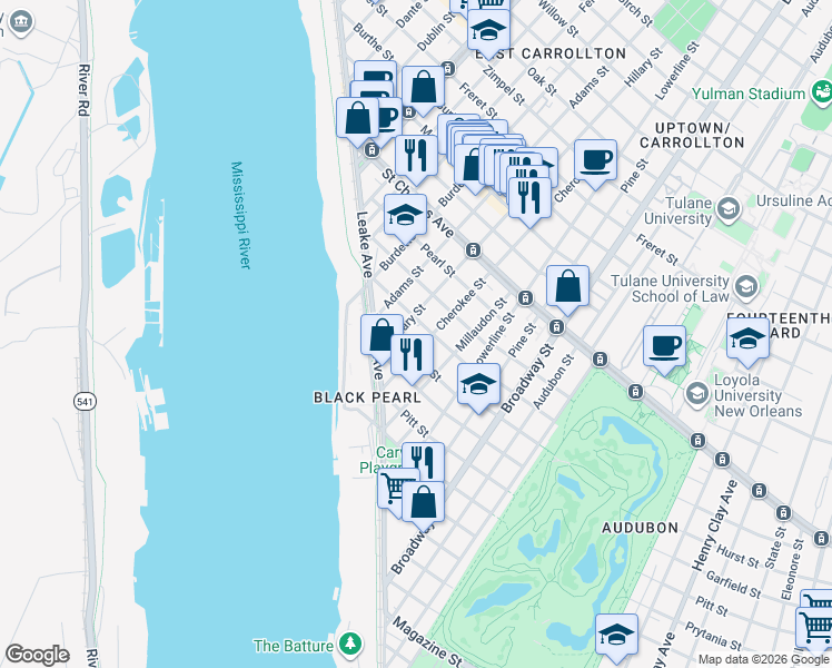 map of restaurants, bars, coffee shops, grocery stores, and more near 274 Cherokee Street in New Orleans