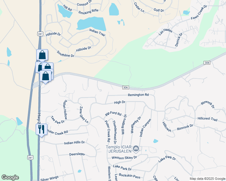 map of restaurants, bars, coffee shops, grocery stores, and more near 31051 Farm to Market Road 306 in Spring Branch