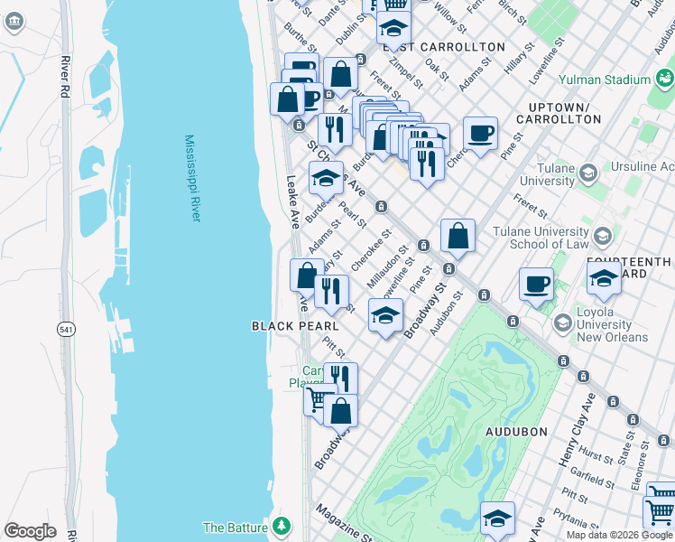 map of restaurants, bars, coffee shops, grocery stores, and more near 274 Cherokee Street in New Orleans