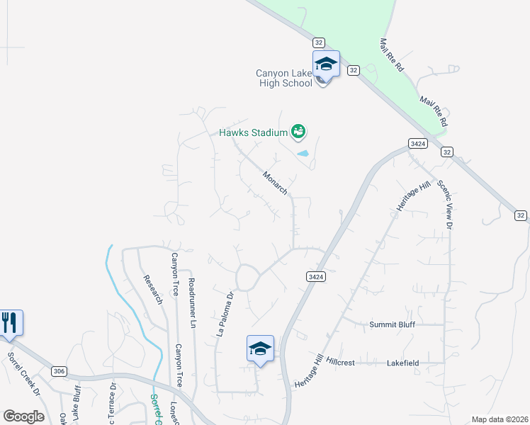 map of restaurants, bars, coffee shops, grocery stores, and more near 1061 Four winds dr in Canyon Lake