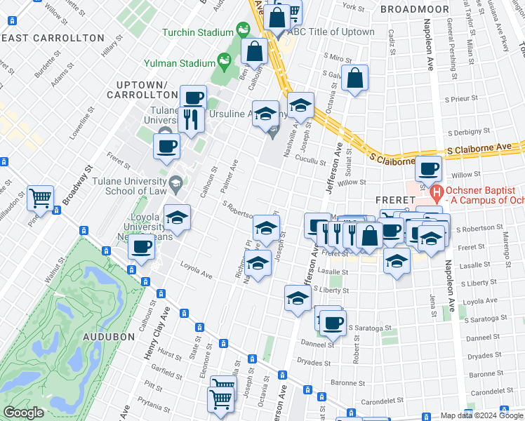 map of restaurants, bars, coffee shops, grocery stores, and more near 2320 Nashville Avenue in New Orleans