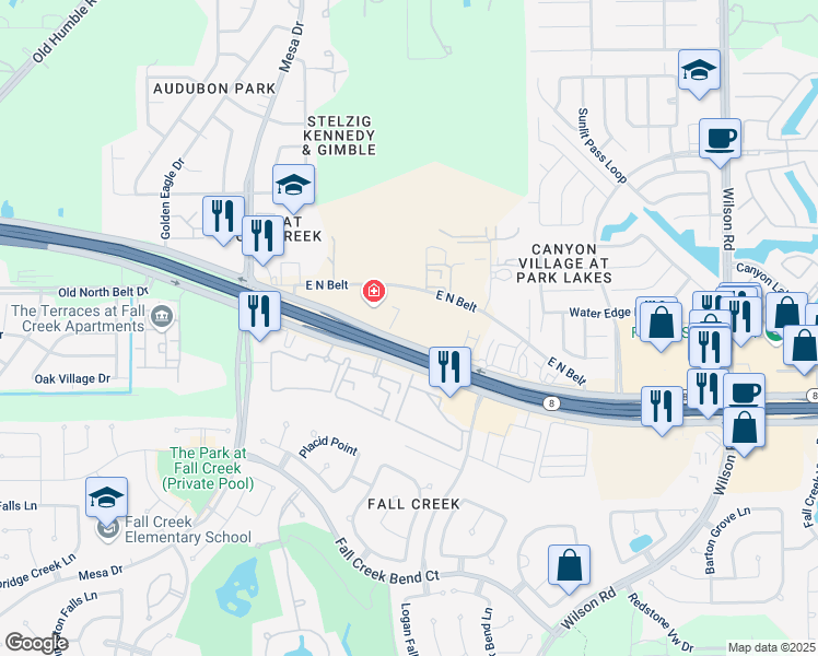 map of restaurants, bars, coffee shops, grocery stores, and more near 8337 North Sam Houston Parkway East in Humble