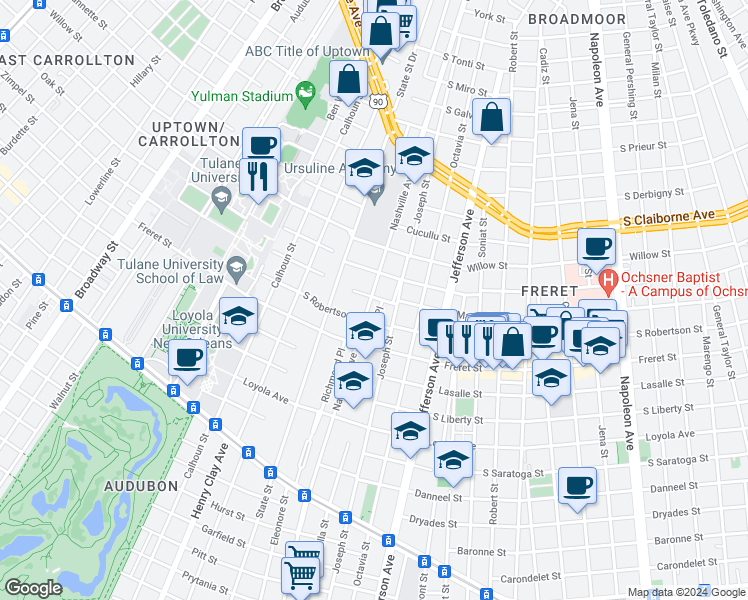 map of restaurants, bars, coffee shops, grocery stores, and more near 2337 Nashville Avenue in New Orleans