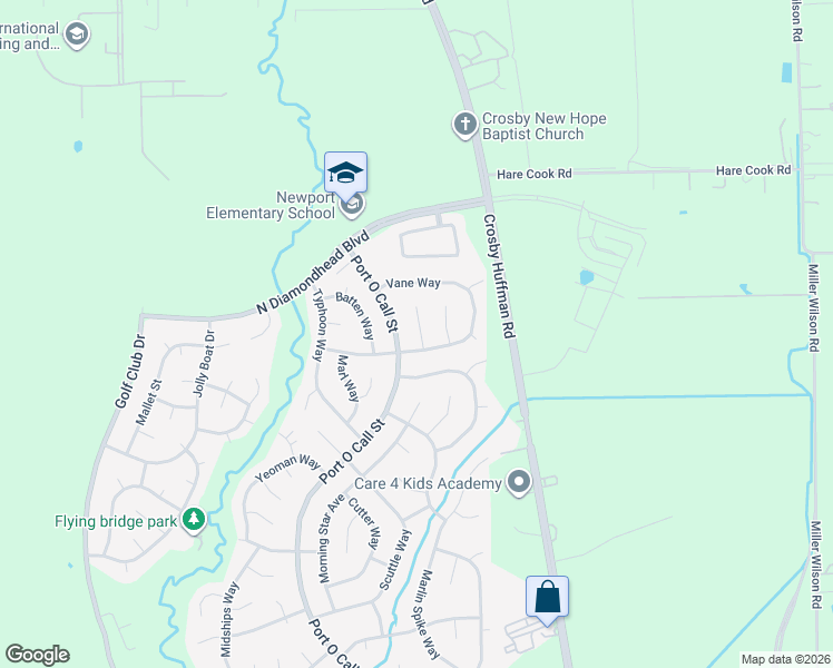 map of restaurants, bars, coffee shops, grocery stores, and more near 17711 Wake Court in Crosby