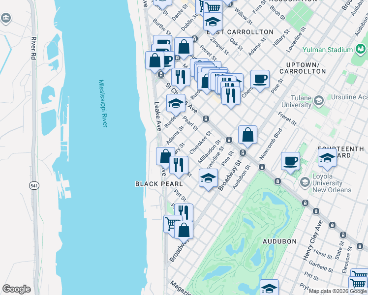 map of restaurants, bars, coffee shops, grocery stores, and more near 274 Cherokee Street in New Orleans