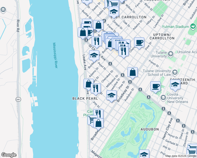 map of restaurants, bars, coffee shops, grocery stores, and more near 274 Cherokee Street in New Orleans