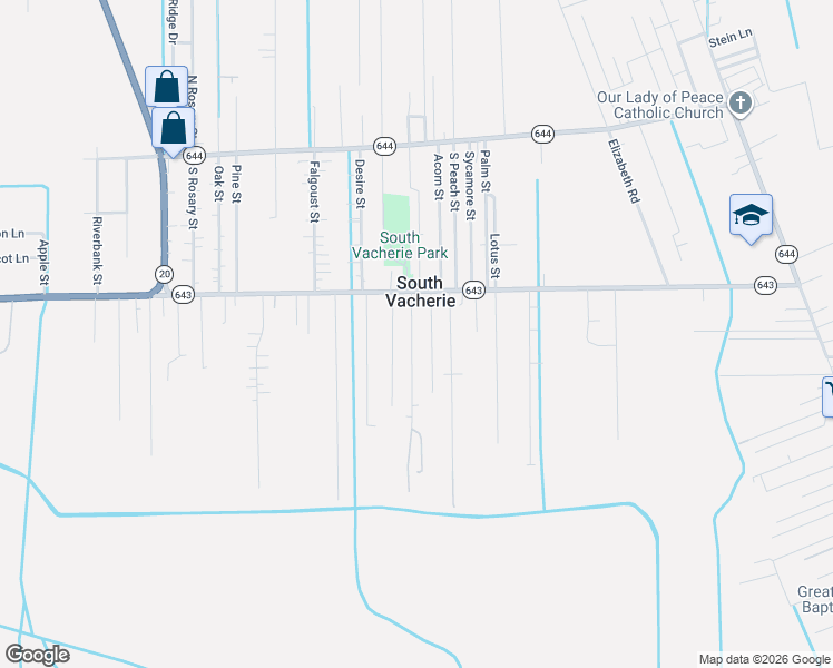 map of restaurants, bars, coffee shops, grocery stores, and more near 13406 John C Street in Vacherie