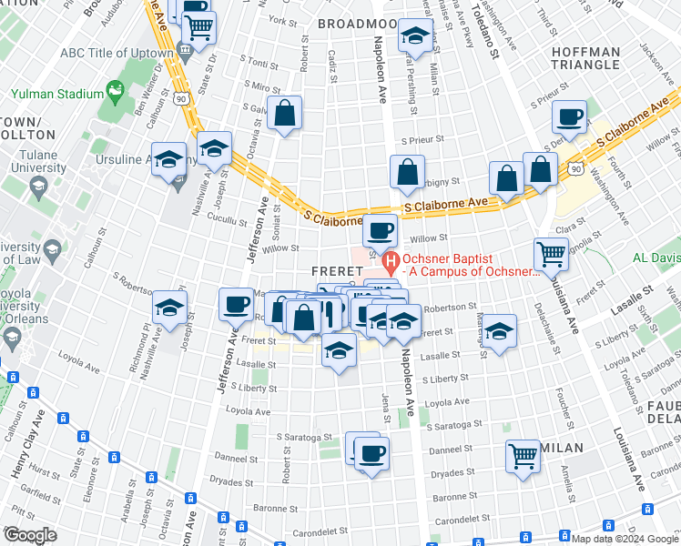 map of restaurants, bars, coffee shops, grocery stores, and more near in New Orleans