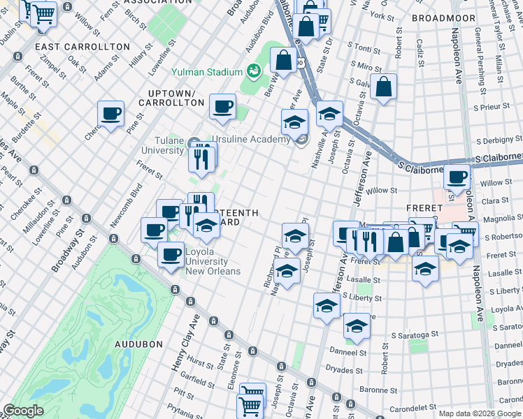 map of restaurants, bars, coffee shops, grocery stores, and more near 2304 State Street in New Orleans